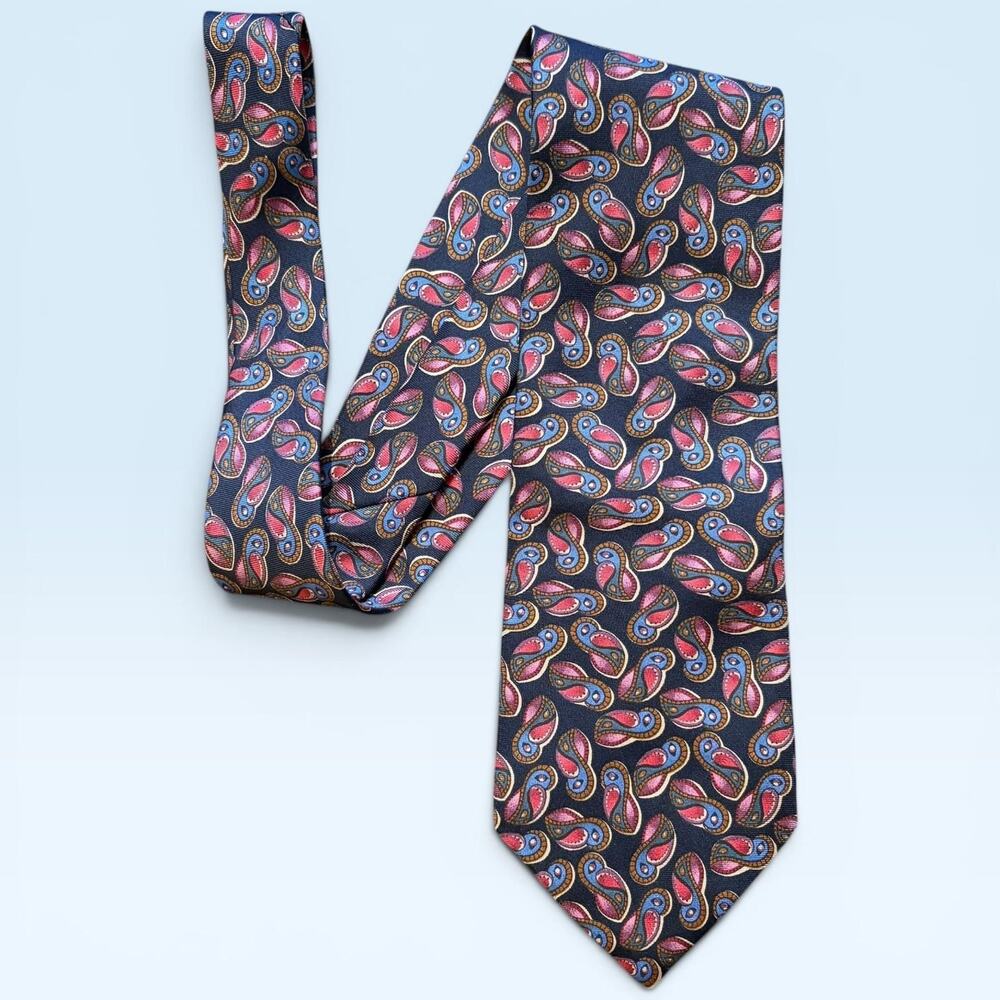 Christian Dior Tie Mens One Size Blue Silk Paisley Made USA Formal Necktie